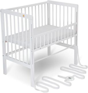 FabiMax Baby Beistellbett für Boxspringbett, TÜV geprüft 2022, Buche massiv weiß, inkl. Matratze Comfort