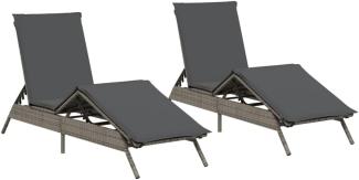 2 Sonnenliegen mit Auflagen Grau Poly Rattan