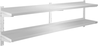 Royal Catering Hängeregal 180 cm 35 kg Gastro doppeltes Regal Wandbord Wandregal Edelstahl