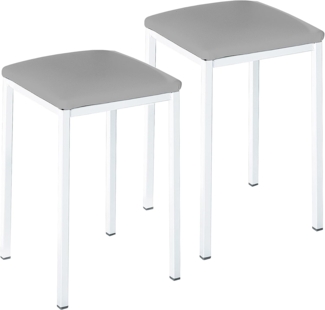 ASTIMESA Zwei Küchenhocker Quadratisches Modell Kunstleder Grau Weiße Metallstruktur, Sitzhöhe: 45 cm, TACUGR