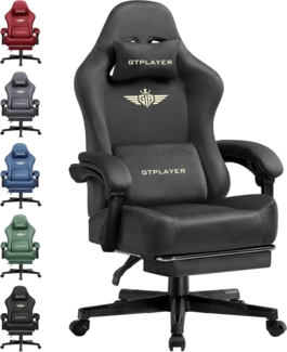 GTPLAYER Gaming Stuhl, Atmungsaktiver Bürostuhl, bürostuhl ergonomisch, Hochwertiger - Stoff, Ergonomischer PC Stuhl, 160° Verstellbare Rückenlehne und ausziehbare Fußstütze, Grau