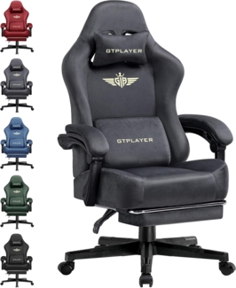 GTPLAYER Gaming Stuhl, Atmungsaktiver Bürostuhl, bürostuhl ergonomisch, Hochwertiger - Stoff, Ergonomischer PC Stuhl, 160° Verstellbare Rückenlehne und ausziehbare Fußstütze, Grau