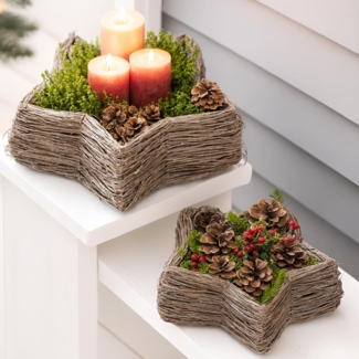 2x Pflanzkorb "Stern" aus Reisig, Ø 30 + 40 cm groß, handgefertige Pflanzschalen, Korb zum Bepflanzen, Pflanzgefäß