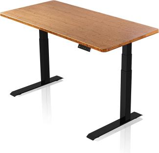 Könighaus - AGIL - Ergonomischer Premium Schreibtisch mit Doppelmotor - Elektrisch Höhenverstellbar (Schwarzes Gestell mit Bambus Tischplatte aus Massivholz) - inklusive 5 Jahre Herstellergarantie -