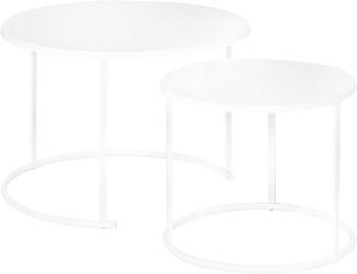 Outsunny Beistelltisch, 2er Set, Garten Couchtisch, Gartentisch, Kaffeetisch mit erhöhten Kanten, Wohnzimmer, Metall Weiß, Ø70x50 cm