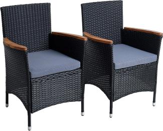 Rattan Gartensessel Polyrattan Stuhl Gartenstuhl 2er Set Akazie Holz Schwarz