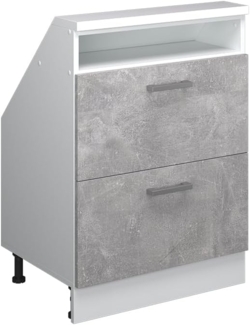 Dachschrägenschrank Rion Beton/Weiß mit 2 Schubladen Vicco