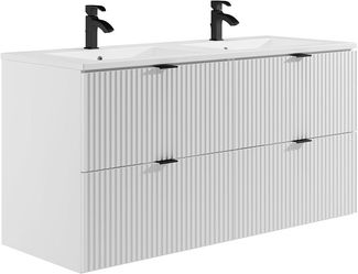 Vente-unique - Waschbeckenunterschrank hängend - Streifenoptik - Weiß matt - Einbauwaschbecken - 120 cm - ZEVINI