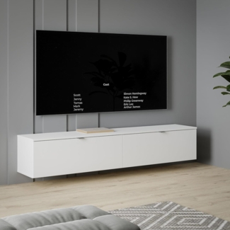 FORTE Libertad Minimalistischer, moderner TV-Schrank 180 mit 2 Klappschubladen, Weiß, 179,6 cm B x 35,4 cm H x 34,8 cm T