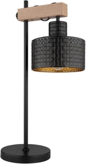 Tischleuchte, Holzoptik, schwarz-gold, höhenverstellbar, H 55 cm