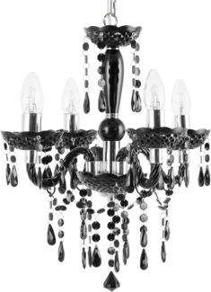 'Kalang' Kronleuchter Schwarz Metall 4-flammig mit Kristallen venezianischer Glamour Stil