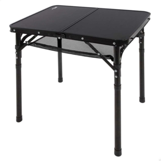 AKTIVE Kleiner Klapptisch, Schwarz, 60 x 45 x 27/56 cm, Höhenverstellbar, Anti-Rutsch-Stopper, Tragkraft 30 kg, Tragegriffe, Inkl. abnehmbarem Zusatznetz, Campingtische, Strand, Garten (63086)