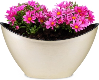 matches21 HOME & HOBBY Blumentopf Hohe Pflanzschale oval Vintage gold-farben 20 x 12 cm wetterfest (1 St), Schiffchen Deko-Schale als Tischdeko Blumen-Schale Outdoor Garten-Deko