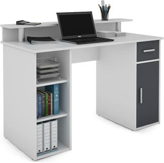 byLIVING Schreibtisch DIEGO / Arbeits-Tisch mit viel Stauraum in matt weiß / Fronten in anthrazit / Computer-Tisch / 1 Schublade, 1 Tür, 3 offene Fächer / 120 x 88 x 55 cm (BxHxT)