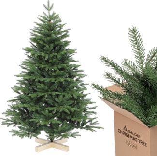 Salcar Künstlicher Weihnachtsbaum Weihnachtsbaum Künstlich Tannenbaum Christbaum mit Holzständer PE PVC, Nordmanntanne, 120 cm mit 725 PE-Zweigen und 203 PVC-Zweigen