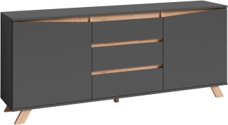 byLIVING Sideboard VALENTIN / Kommode matt anthrazit mit Absetzung in Eiche-Optik / Schrank mit 2 Türen und 3 Schubkästen / Im Scandi-Style / Grifflos / B 180, H 80, T 38 cm