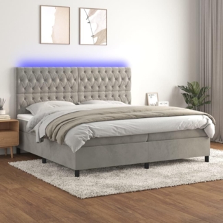 vidaXL Boxspringbett mit Matratze & LED Hellgrau 200x200 cm Samt, Härtegrad: H2 [3136323]