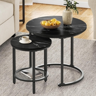 YITAHOME Couchtisch 2er Set Rund, Wohnzimmertisch Modern mit Stauraum, Beistelltisch 2er Set Stapelbar mit Holzplatte und Metallrahmen, Couch Tisch Wohnzimmer Heimbüro