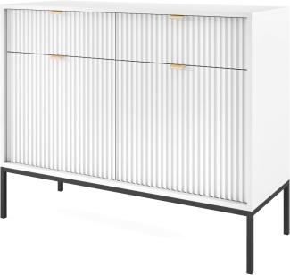 Selsey Vellore Sideboard Kommode 2-türig mit 2 Schubladen, Weiß mit geriffelten Fronten, 104 cm