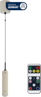 REV Akku Pendelleuchte, 130lm dimmbar 3 Farben, Timer 1-4H, höhenverstellbar durch ziehen (37-163cm) Hängeleuchte mit Fernbedienung, ideal als Nachttischlampe ohne Strom, sandfarben