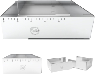 Sallys Backrahmen Hochwertiger verstellbare Backform V2, Edelstahl, 24×19 bis 32×46 cm, (extra Hoch, 1 tlg, Mit Innen- & Außenskalierung, präzises Backen, pflegeleicht), eckig, Edelstahl, rostfrei