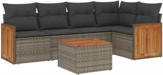 vidaXL 6-tlg. Garten-Sofagarnitur mit Kissen Grau Poly Rattan 3260037