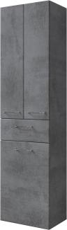 Pelipal Badezimmerschrank Quickset 945 in Oxid Dunkelgrau, 50 cm breit | Hochschrank mit 2 Türen, 1 Schubkasten, 1 Wäschekippe und 2 Glas-Einlegeböden