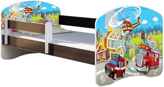 ACMA Kinderbett Jugendbett mit Einer Schublade und Matratze Wenge mit Rausfallschutz Lattenrost II 140x70 160x80 180x80 (36 Feuerwehr, 180x80)