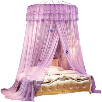 Kaiyei Moskitonetz Universal Himmelbett für Doppel, Einzel, Kinderbetten, Prinzessin Betthimmel Rund mit Klebehaken Schlafzimmer Schmetterling Dekoration Romantisch Palast Violett 180cm×200cm