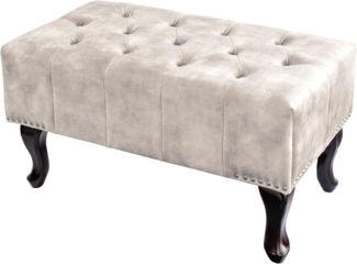riess-ambiente Fußhocker CHESTERFIELD 80cm champagner beige Samt - Knopfheftung, Nietenbesatz (Einzelartikel, 1 St), eckiger Sitzhocker mit Nosagpolsterung & Nieten im Chesterfield-Design