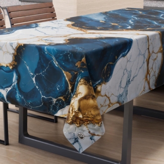 PETTI Artigiani Italiani - Fleckabweisende Tischdecke, rechteckig, für Küche, elegant, Marmor-Effekt, Blau, für 6 Plätze (140x180 cm), 100% Made in Italy