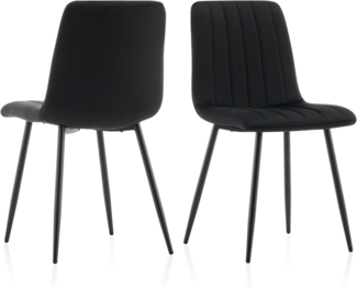 TUKAILAI Esszimmerstühle 2er Set, Beigefarbene Samt-Esszimmerstühle，Bequemer Polsterstuhl，Mit rutschfesten Metallfüßen (Schwarz)