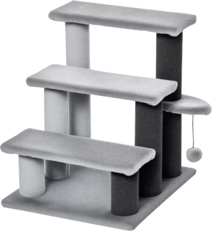 PawHut Kratzbaum mit Kratzbaum, Ball, 3-stufig, Spanplatte, Plüsch Jute, Grau, 45 x 40 x 48cm