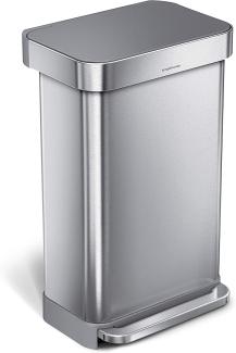 simplehuman Rechteckiger Treteimer mit Beutelfach, Gebürsteter Edelstahl, 45 L