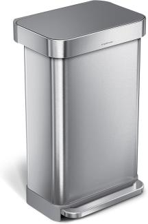 simplehuman Rechteckiger Treteimer mit Beutelfach, Gebürsteter Edelstahl, 45 L