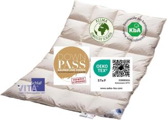 Vitaschlaf® Bio-Luxe-KBA TESTSIEGER W4 MEDIUM GANZJAHRESDECKE Organic 100% GÄNSE Daunendecke Deutsche Qualität Downpass (155 x 220 cm)