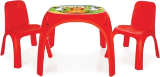 Stabile Kindersitzgruppe rot, 1x großer Tischöberfläche, Tiermotive und 2xKinderstühle