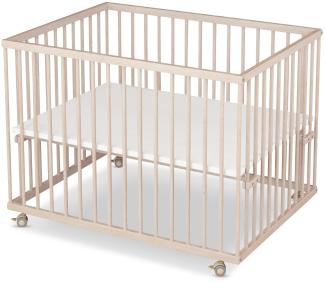 Sämann Laufgitter PREMIUM 75x100 cm mit Matratze - TÜV geprüft 2022 - stufenlos höhenverstellbar Laufstall Baby Buche natur