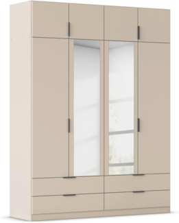 Rauch Möbel Lagoa, Kleiderschrank, Garderobe für Schlafzimmer, Kinderzimmer, Jugendzimmer 8-türig,mit Spiegel, 4 Schubladen, mit Zubehör Premium, Farbe Beige, Breite 181