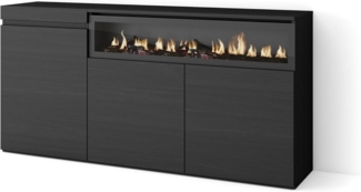 Skraut Home | Sideboard, Highboard | Kommode, Komodenschrank | 150 x 75 x 35 cm | 3 Türen | Elektrokamin. Maße | Moderner Stil | Schwarz