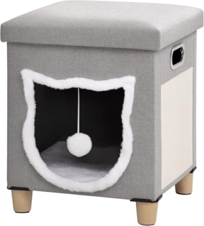 PawHut Tierhaus Katzenhaus mit Kissen, Katzenbett mit Kratzmatte, Polyester, Grau, 35.5B x 35.5B x 42.5H cm