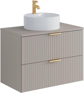 Vente-unique - Waschbeckenunterschrank hängend mit Aufsatzwaschbecken rund - Streifenoptik - Beige - 80 cm - ZEVARA