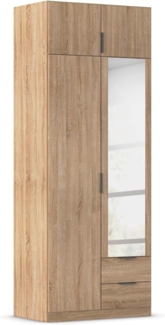 Rauch Möbel Lagoa, Kleiderschrank, Garderobe für Schlafzimmer, Kinderzimmer, Jugendzimmer 4-türig, mit Spiegel, 2 Schubladen, mit Zubehör Classic, Farbe Eiche Sonoma, Holz, Breite 91