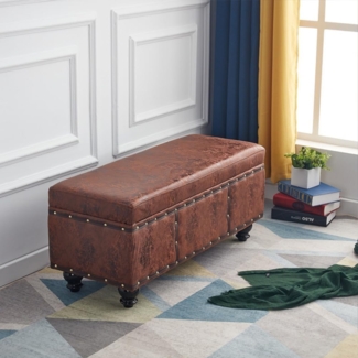 Shally Dogan Truhe für den Innenbereich mit gepolstertem Sitz, Bezug aus Nubukleder, Fußhocker für Schlafzimmer, Wohnzimmer, Sitzbank, 80 x 40 x 43 cm (Braun)