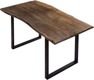 SAM Esszimmertisch 130x75 cm Billy, echte Baumkante, Esstisch aus Akazienholz massiv + nussbaumfarben, Baumkantentisch mit U-Gestell Schwarz, FSC® 100% Zertifiziert