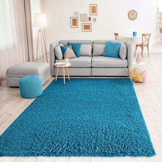 VIMODA Prime Shaggy Teppich Farbe Türkis Hochflor Langflor Teppiche Modern, Maße:160x220 cm