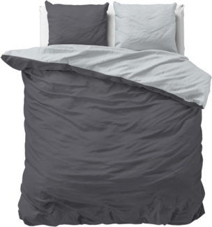 Sleeptime 100% Baumwolle Bettwäsche 200x200 cm Grau/Anthrazit - weich & bügelfrei Bettbezüge mit Reißverschluss - zweifarbiges Bettwäsche Set mit 2 Kissenbezüge 80x80 cm