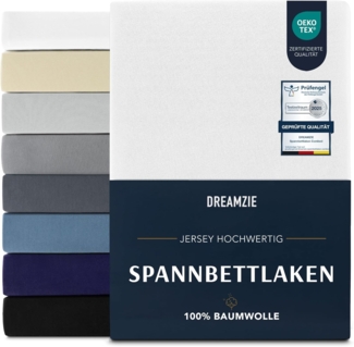 Dreamzie Premium Spannbettlaken 200x200 cm, Spannbetttuch für Dicke Matratzen bis zu 27 cm, Bettlaken 100% Jersey Baumwolle, 150 g/m², Oeko-TEX zertifiziert - Weiß