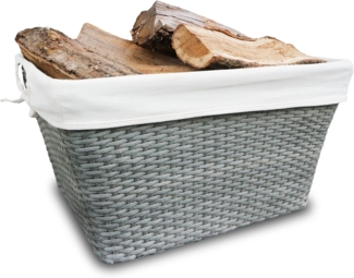HABAU Holzkorb mit Stoffeinsatz, aus Polyethylen, mit Metallrahmen, 59 x 42 x 32,5 cm