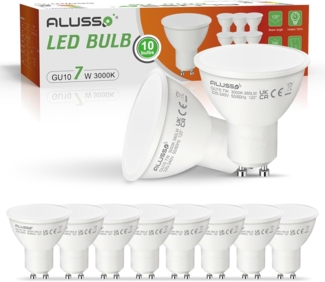 ALUSSO GU10 LED 7W 3000K Warmweiß Leuchtmittel 560 Lumen Birnen Ersetzen 70W Halogenlampen Abstrahlwinkel 120 ° Reflektor Lampen, 10er Set